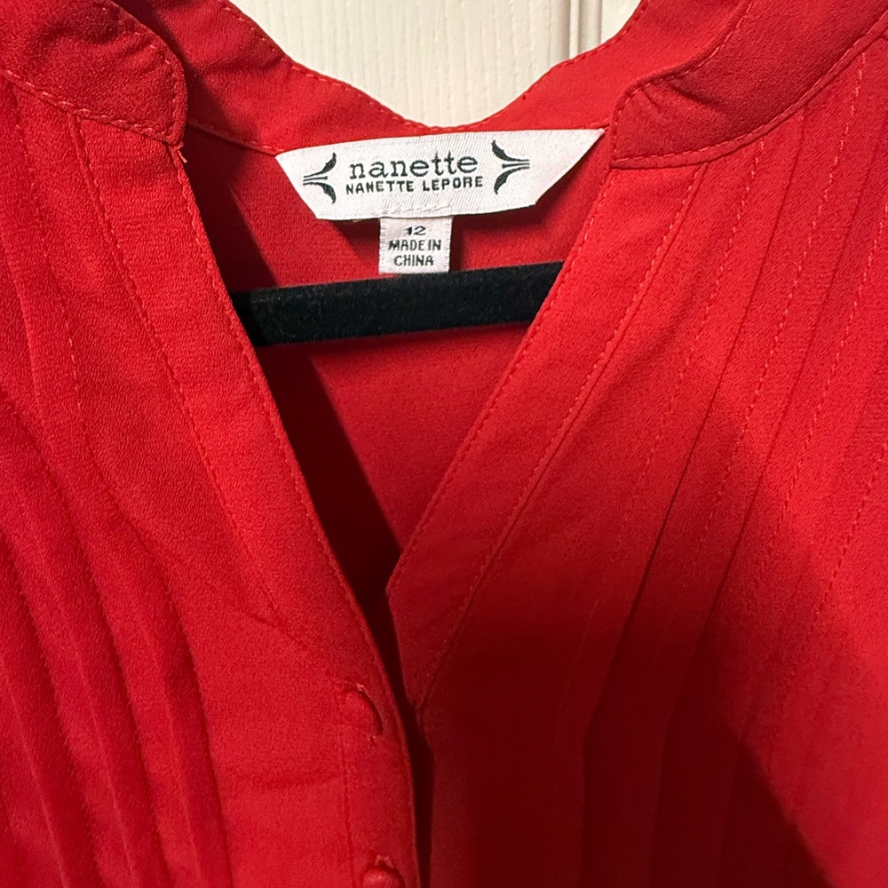 NWT Nanette Lepore Red Riding Hood Pleated Tie Waist A-Line Crepe Midi Dress - Picture 7 of 11